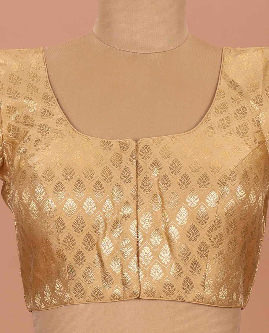 Gold buttas and chevron striped front-back round neck elbow-sleeve readymade blouse - Image 3
