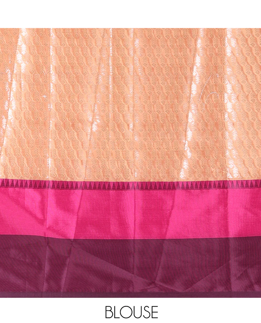 Gold Warm Silk Saree, Majestically Detailed with Zari Buttas and Zari Checks on Its Body, Complemented by a Contrast Temple Border of Unique Designs, Intricately Designed Pallu, and Paired with a Matching Blouse - Image 4