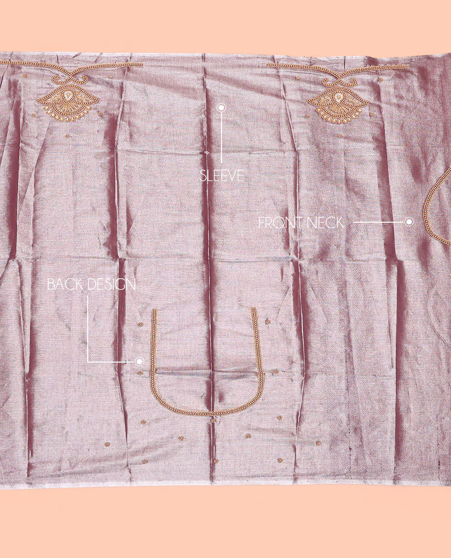 Grape Color Aari Blouse Material, Spotlighted with Unique Pattern Sugar Bead Embroidery on Its Sleeves, and Subtle Sugar Bead Work on Its Back and Front Neck - Image 2
