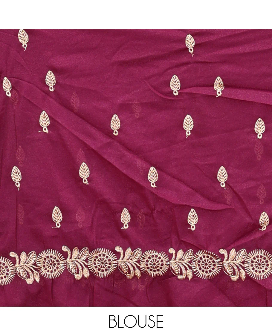 Green Art Silk Half Saree Features Buttas Steeped Skirt, Complemented by Contrast Traditional Border, Contrast Blouse, and a Embroidery Scallop Dhavani - Image 5