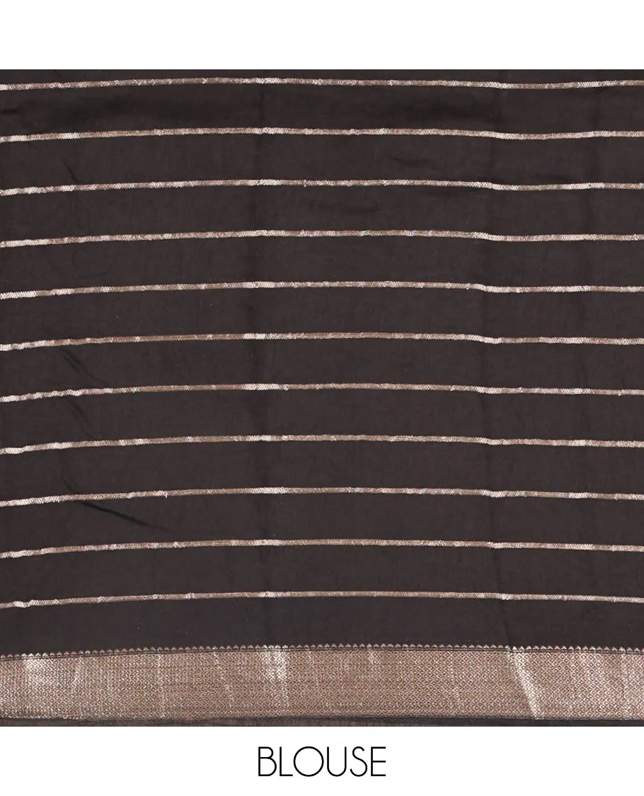 Green Assam Cotton Saree Accentulated with Horizontal Zari Stripes and Kalamkari Peacock Print, Complemented by a Contrast Traditional Zari Design Border, Gleaming Zari Woven Pallu, and a Contrast Zari Design Blouse - Image 3