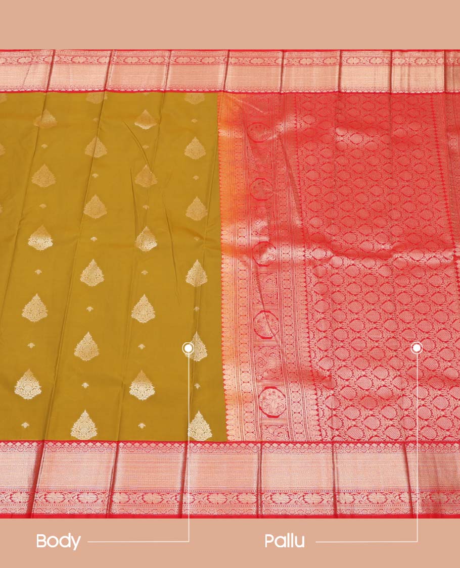 Green Budget Silk Saree, Accentuated with Zari Buttas All Over Its Body, Complemented by a Contrast Traditional Zari Design Border, Intricately Designed Pallu, and Paired with a Contrast Blouse - Image 3