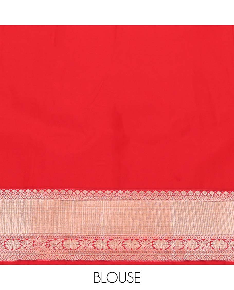 Green Budget Silk Saree, Accentuated with Zari Buttas All Over Its Body, Complemented by a Contrast Traditional Zari Design Border, Intricately Designed Pallu, and Paired with a Contrast Blouse - Image 4
