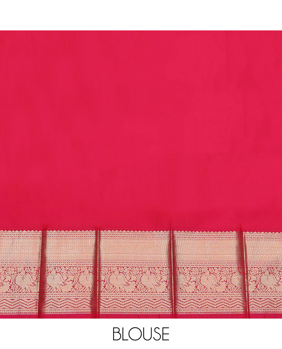 Green Budget Silk Saree, Adorned with Zari Buttas All Over Its Body, Complemented by Captivating Contrast Traditional Zari Designs Woven Border, Grand Pallu and Paired with a Contrast Blouse - Image 4
