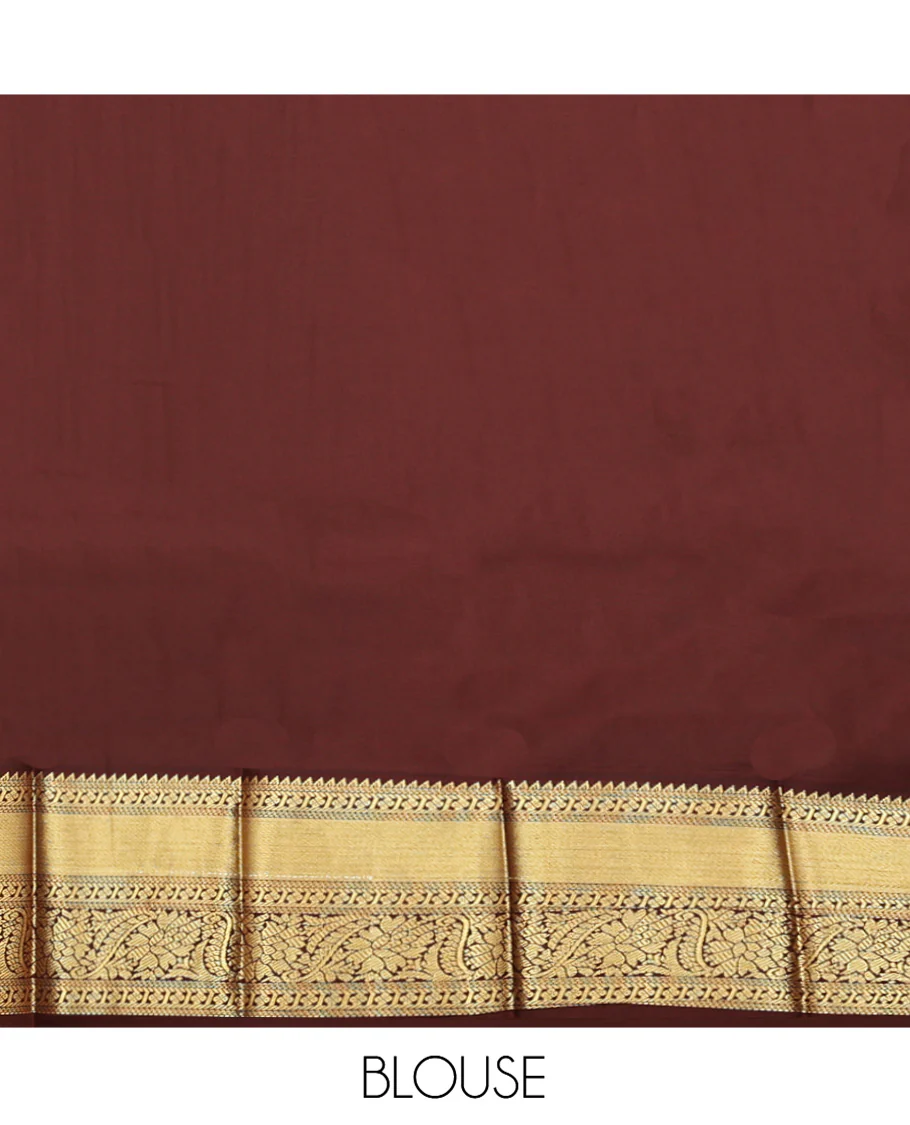 Green Budget Silk Saree, Adorned with Zari Buttas, Complemented by Contrast Traditional Zari Design Border, Floral Design Pallu, and a Contrast Blouse - Image 4