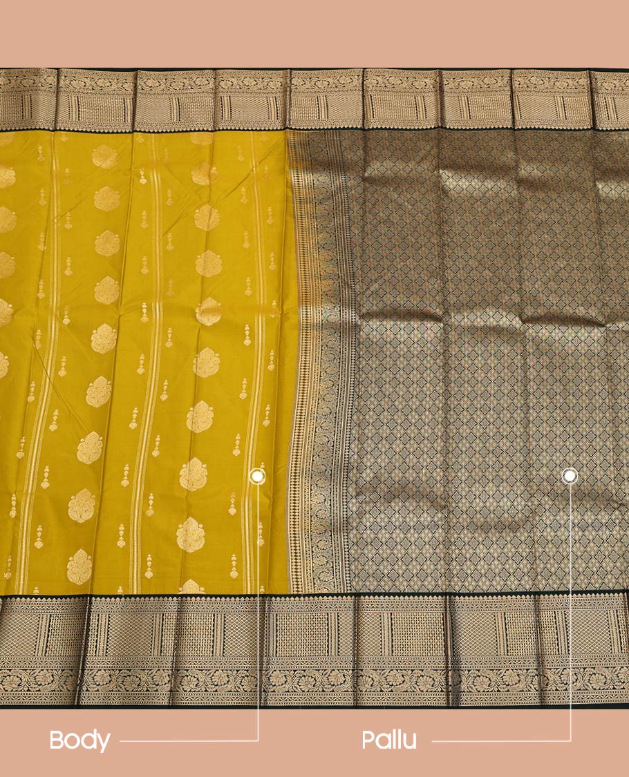 Green Budget Silk Saree, Adorned with Zari Buttas on Its Body, Complemented by a Contrast Traditional Zari Design Border, Grand Jaal Pallu, and Paired with a Contrast Blouse - Image 2