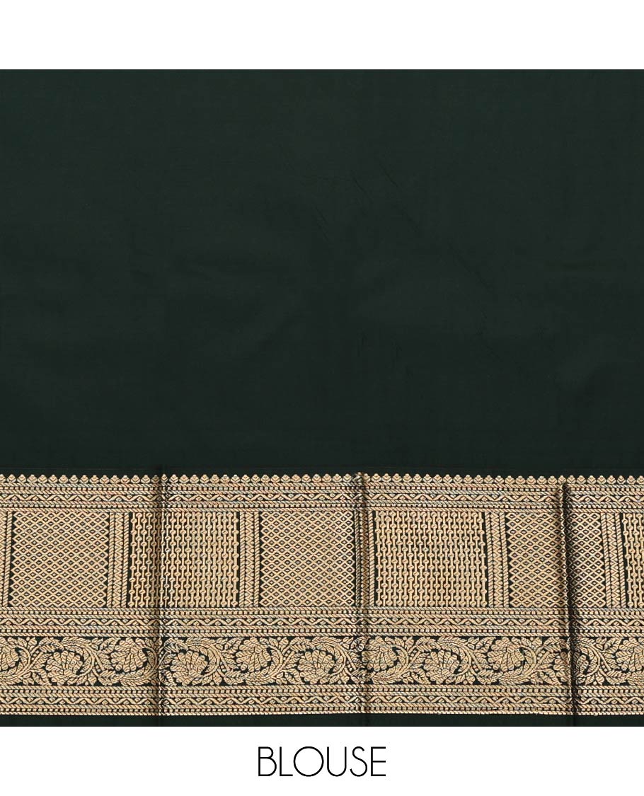 Green Budget Silk Saree, Adorned with Zari Buttas on Its Body, Complemented by a Contrast Traditional Zari Design Border, Grand Jaal Pallu, and Paired with a Contrast Blouse - Image 3