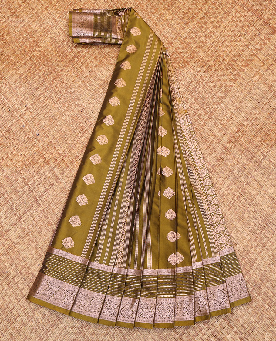 Green Budget Silk Saree, Beautified with Zari Buttas All Over Its Body, Highlighted by a Traditional Zari Design Border, Grand Pallu, and Paired with a Matching Blouse - Image 2