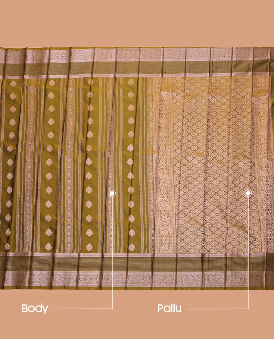 Green Budget Silk Saree, Beautified with Zari Buttas All Over Its Body, Highlighted by a Traditional Zari Design Border, Grand Pallu, and Paired with a Matching Blouse - Image 3