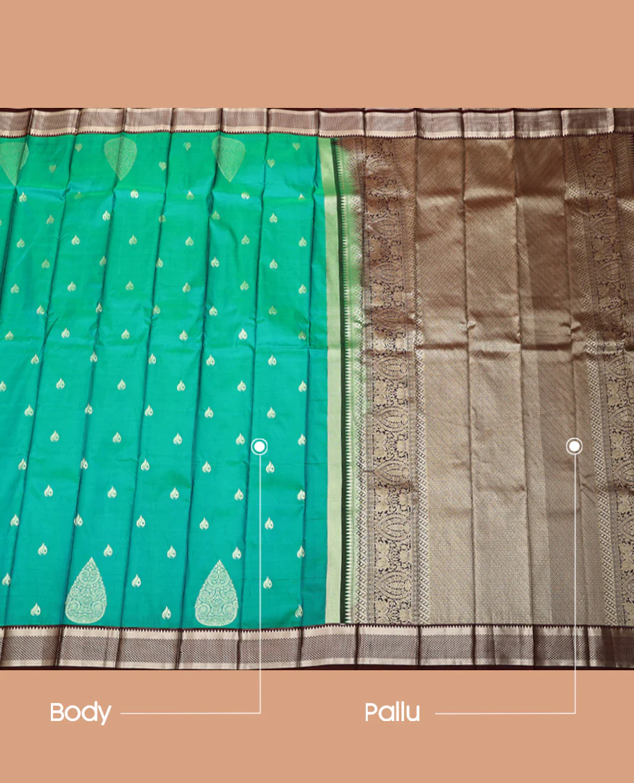 Green Budget Silk Saree, Beautified with Zari Buttas, Complemented by a Contrast Traditional Zari Design Border, Grand Pallu, and Paired with a Contrast Blouse - Image 3