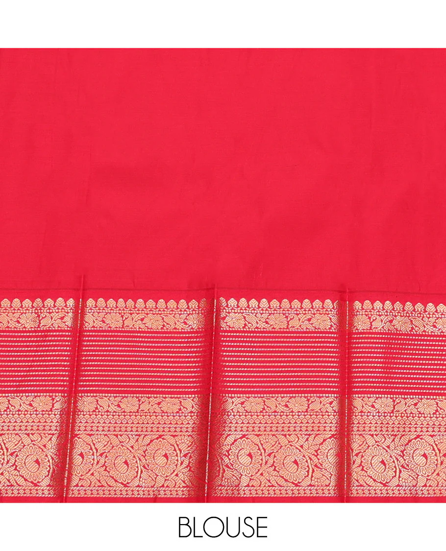 Green Budget Silk Saree, Bedecked with Zari Buttas, Complemented by a Contrast Traditional Zari Border, Pallu of Jaal Design, and a Contrast Blouse - Image 4
