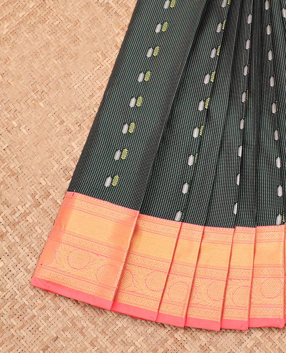 Green Budget Silk Saree, Crafted with Zari Buttas, Contrast Traditional Zari Border, Grand Jaal Pallu, and a Contrast Blouse