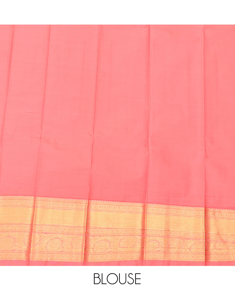 Green Budget Silk Saree, Crafted with Zari Buttas, Contrast Traditional Zari Border, Grand Jaal Pallu, and a Contrast Blouse - Image 4