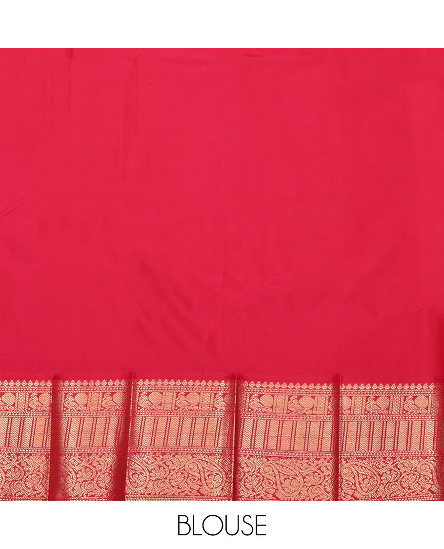 Green Budget Silk Saree, Decked Up with Paisley Butta Enclosed Checks on Its Body, Complemented by a Contrast Traditional Zari Design Border, Grandly Decked Up Pallu, and Paired with a Contrast Blouse - Image 4