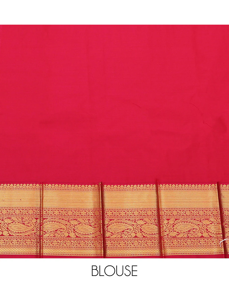 Green Budget Silk Saree, Delicately Woven with Paisley Buttas and Stripes All Over Its Body, Complemented by a Contrast Traditional Zari Design Border, Grandly Jaal-Design Pallu, and Paired with a Contrast Blouse - Image 4