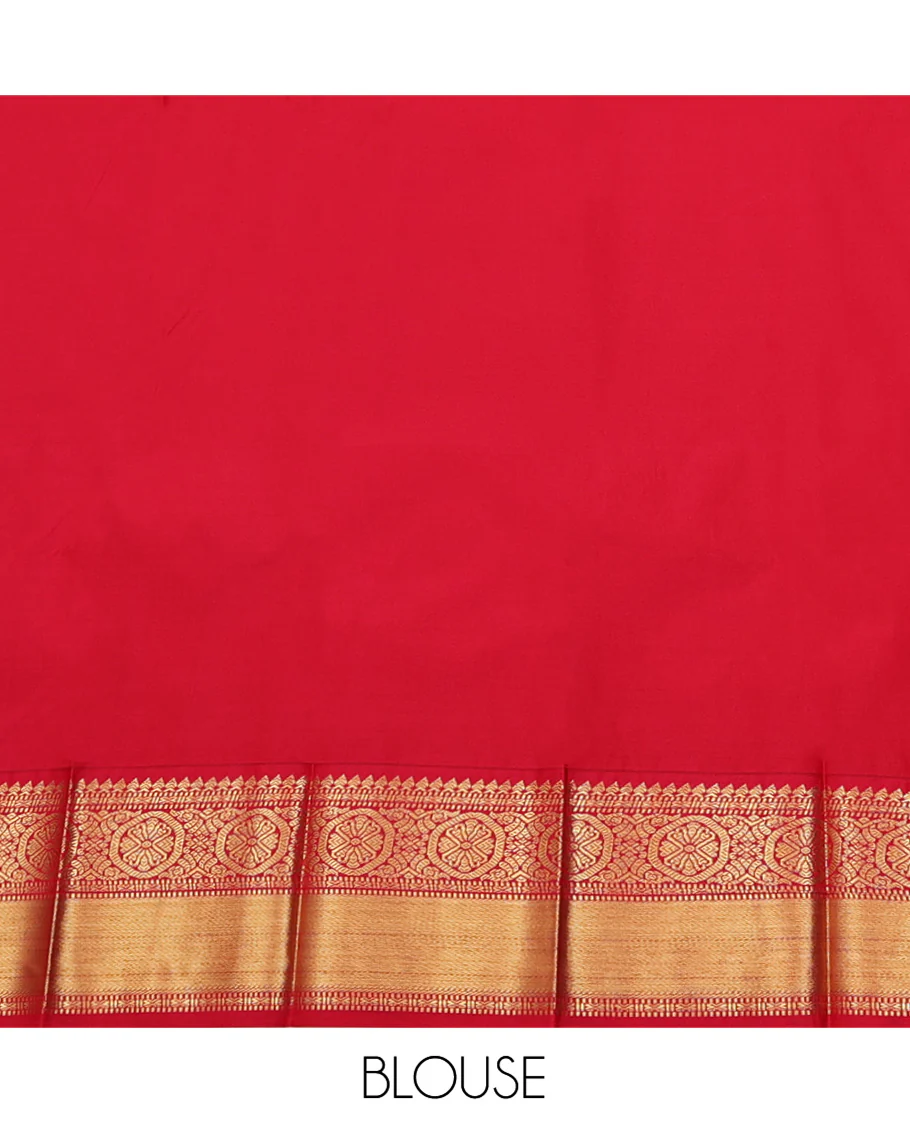 Green Budget Silk Saree, Detailed with Zari Buttas and Stripes on Its Body, Complemented by a Contrast Traditional Zari Design Border, Intricately Designed Pallu, and Paired with a Contrast Blouse - Image 4