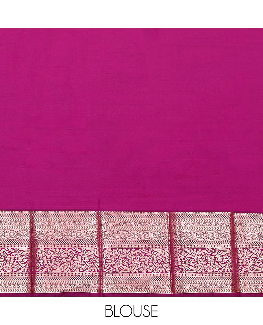 Green Budget Silk Saree, Detailed with Zari Buttas, Complemented by a Contrast Traditional Zari Border, Pallu of Paisleys, and a Contrast Blouse - Image 4