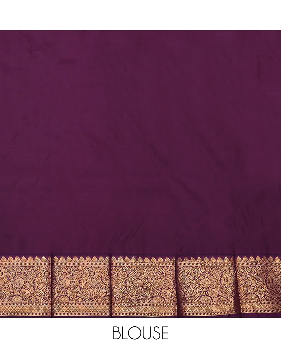 Green Budget Silk Saree, Elevated with Zari Buttas All Over Its Body, Complemented by a Contrast Traditional Zari Border of Paisley Designs, Grand Jaal Pallu, and Paired with a Contrast Blouse - Image 4