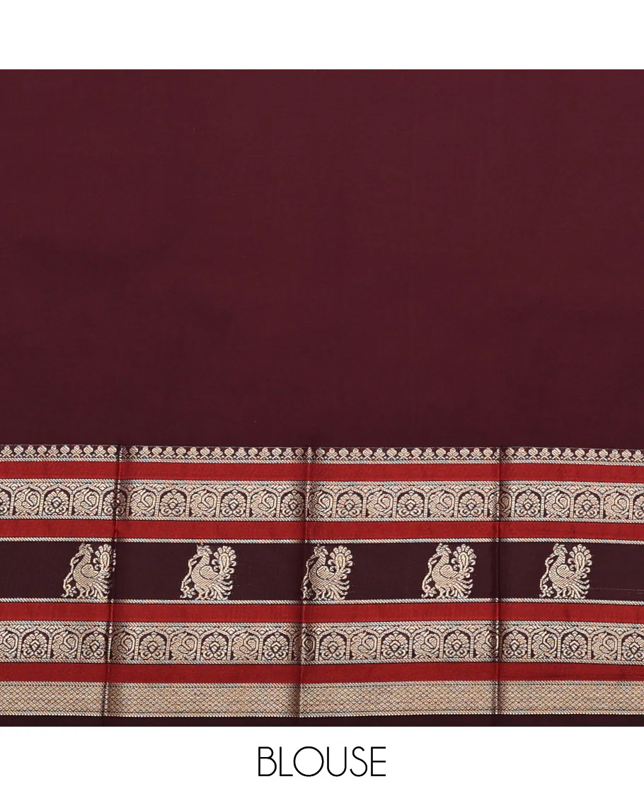Green Budget Silk Saree, Embellished with Round Zari Buttas All Over Its Body, Complemented by Contrast Traditional Zari Designs Woven Border, Grand Jaal Pallu and Paired with a Contrast Blouse - Image 4