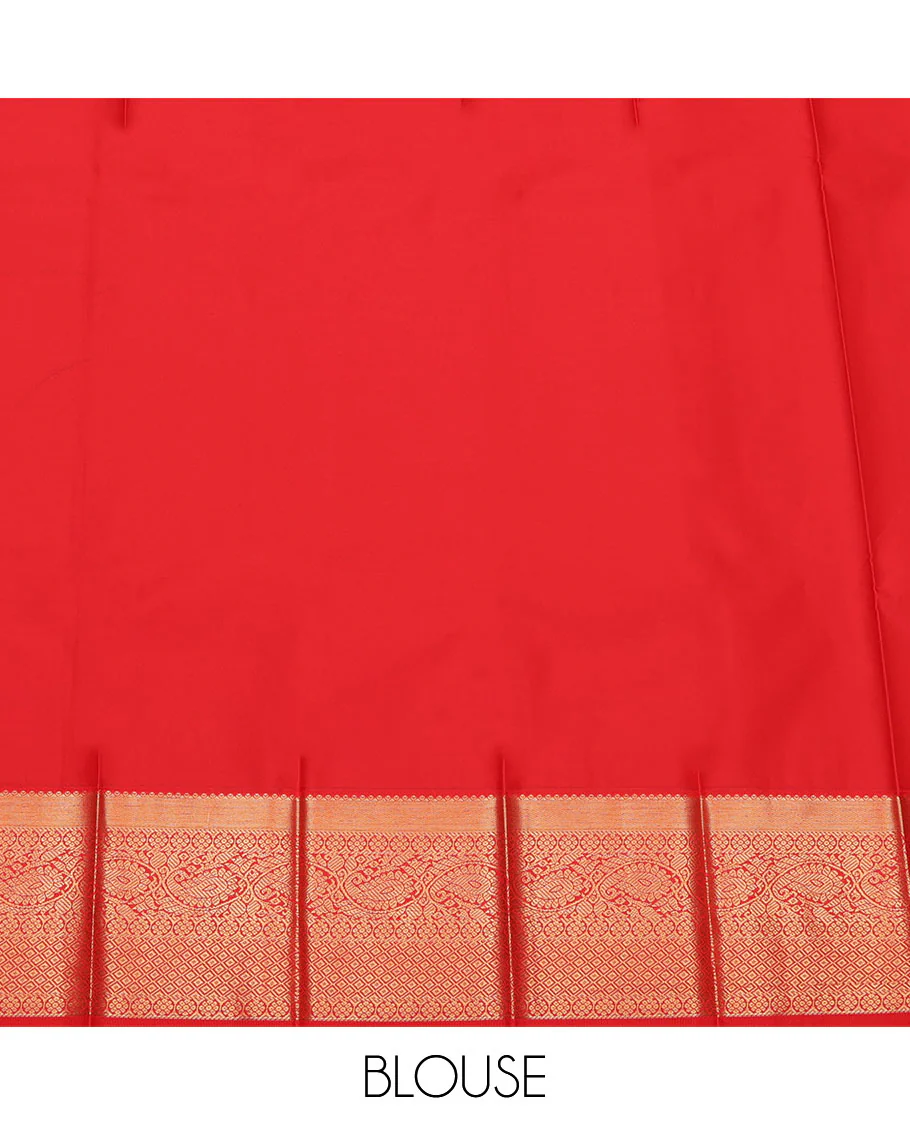 Green Budget Silk Saree, Embellished with Zari Buttas and Stripes on Its Body, Complemented by a Contrast Traditional Zari Design Border, Grand Jaal Pallu, and Paired with a Contrast Blouse - Image 4