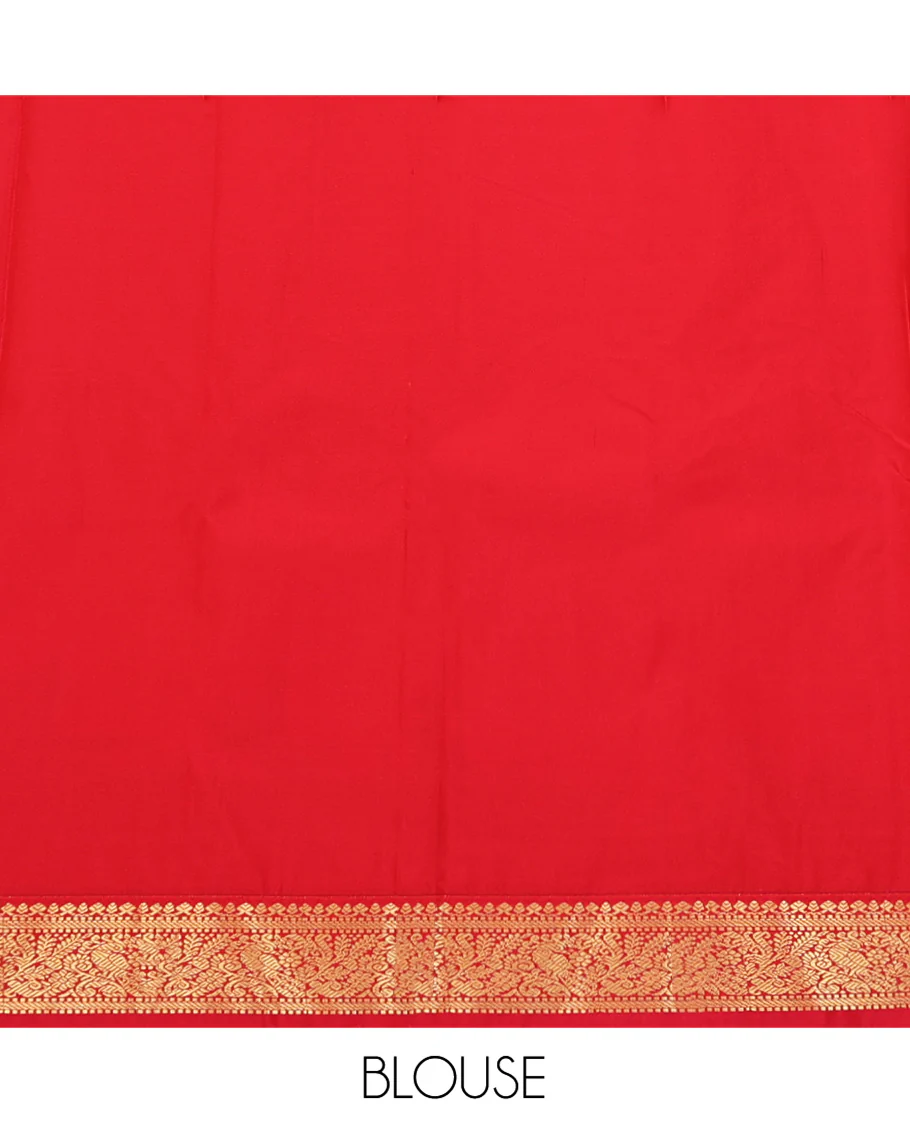 Green Budget Silk Saree, Enriched with Peacock Zari Buttas and Stripes on Its Body, Complemented by a Contrast Traditional Zari Rettai Pettu Border, Grand Jaal Pallu, and Paired with a Contrast Blouse - Image 4
