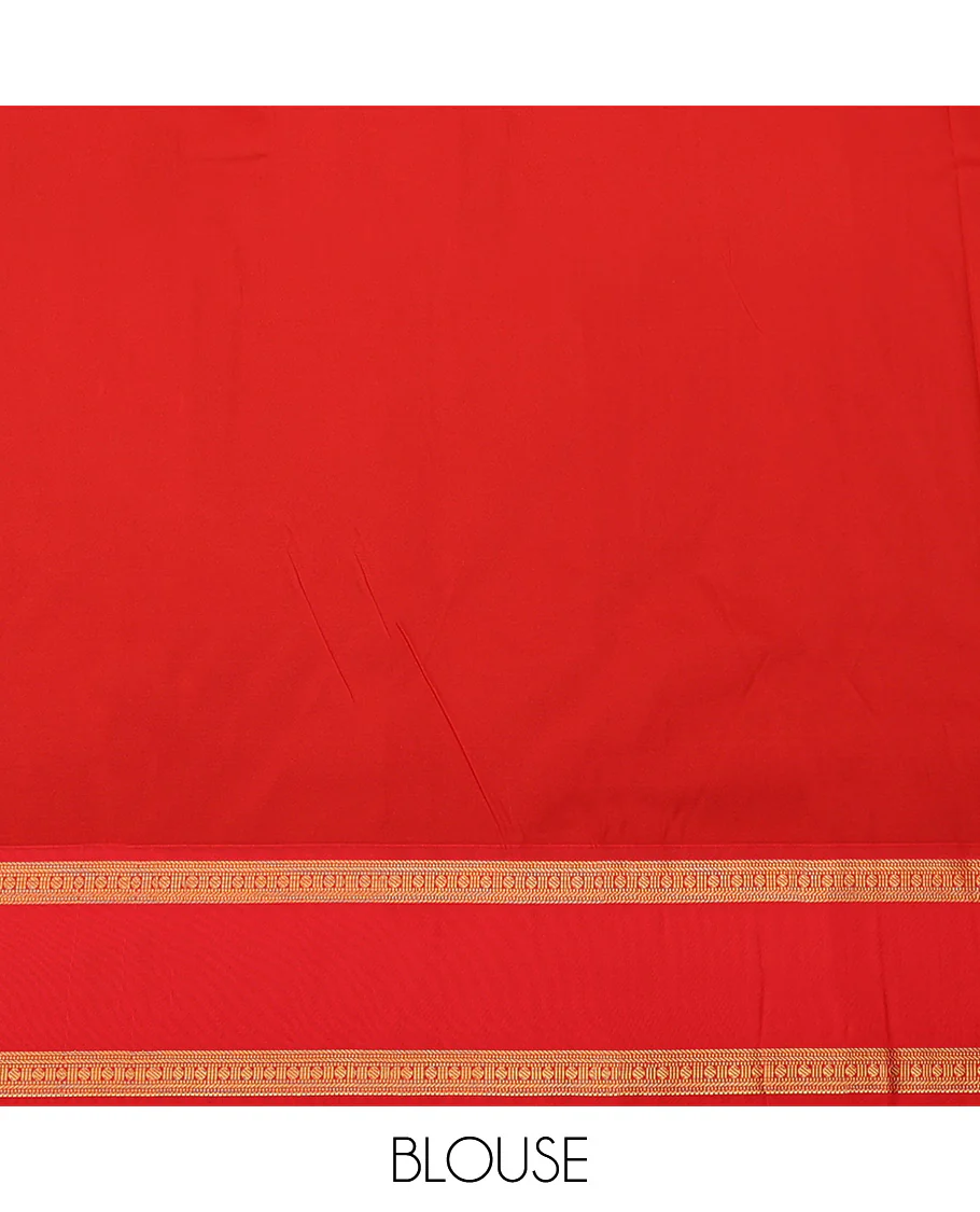 Green Budget Silk Saree, Enriched with Zari Buttas All Over Its Body, Complemented by a Contrast Traditional Zari Design Border, Grand Jaal Pallu, and Paired with a Contrast Blouse - Image 4