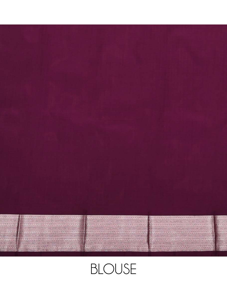 Green Budget Silk Saree, Entralled with Zari Stripes On Its Body, Highlighted by Traditional Zari Designs Woven Border, Grandly Decked Up Pallu and Paired with a Contrast Blouse - Image 4