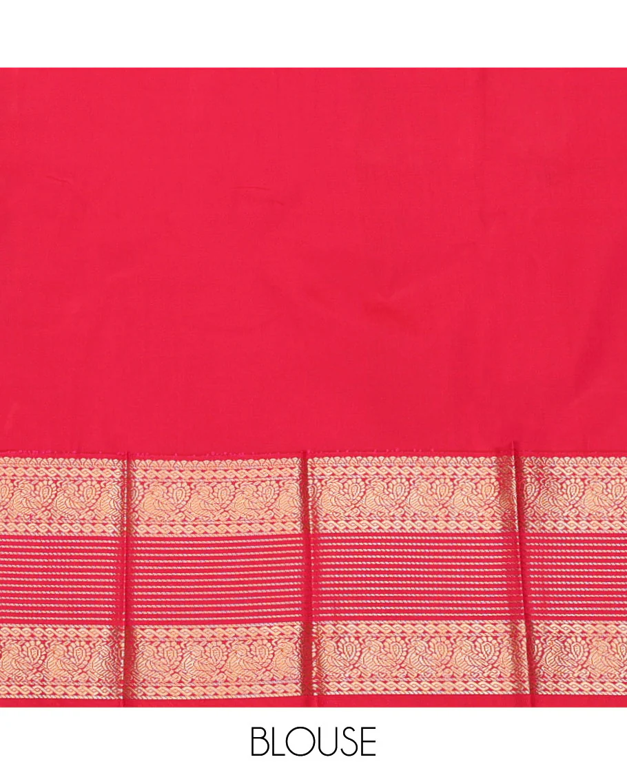 Green Budget Silk Saree, Highlighted by Zari Buttas, Complemented by a Contrast Traditional Border, Jaal Pallu, and a Contrast Blouse - Image 4