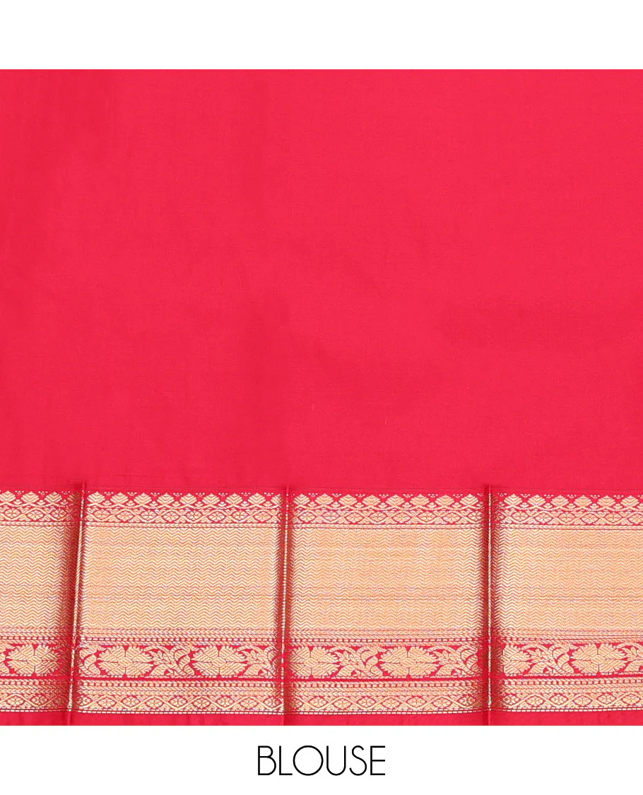 Green Budget Silk Saree, Highlighted by Zari Buttas, Complemented by a Contrast Traditional Design Border, Grand Pallu, and a Contrast Blouse - Image 4