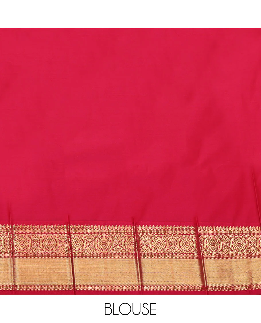 Green Budget Silk Saree, Masterfully Woven with Zari Buttas and Stripes All Over Its Body, Complemented by a Contrast Traditional Zari Design Border, Grand Geometric-Patterns Pallu, and Paired with a Contrast Blouse - Image 4