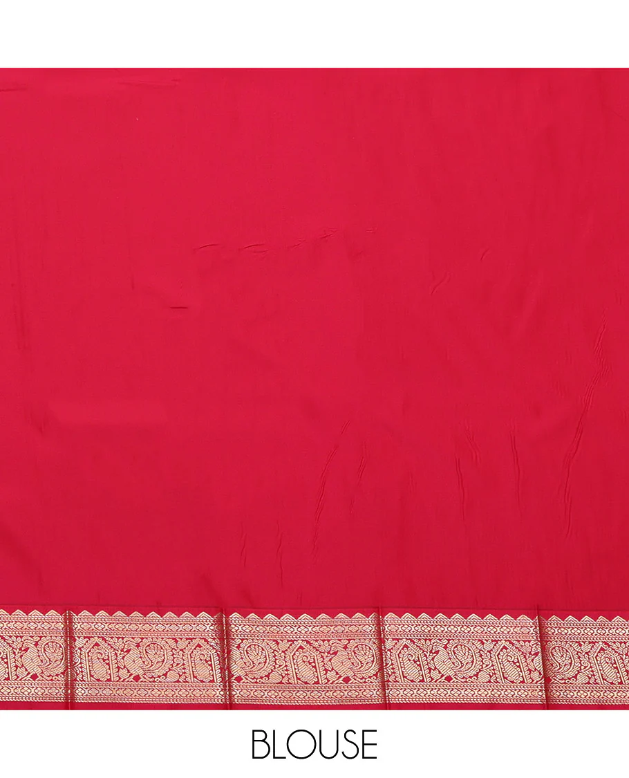 Green Budget Silk Saree, Ornamented with Zari Buttas and Micro-Checks, Complemented by a Contrast Traditional Zari Border, Geometric-Patterned Pallu, and a Contrast Blouse - Image 4