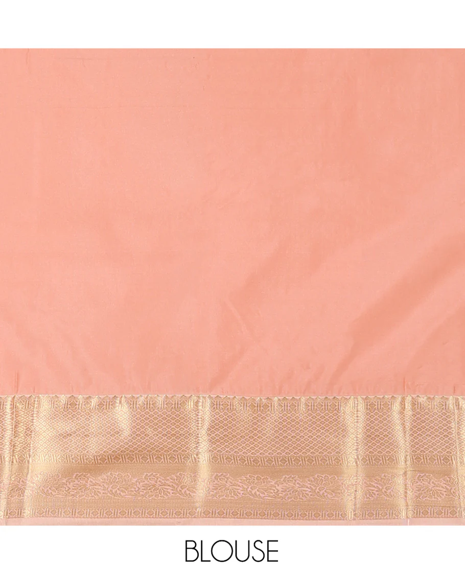 Green Budget Silk Saree, Showcasing Zari Buttas on Its Body, Complemented by a Contrast Traditional Zari Design Border, Intricately Designed Pallu, and Paired with a Contrast Blouse - Image 4