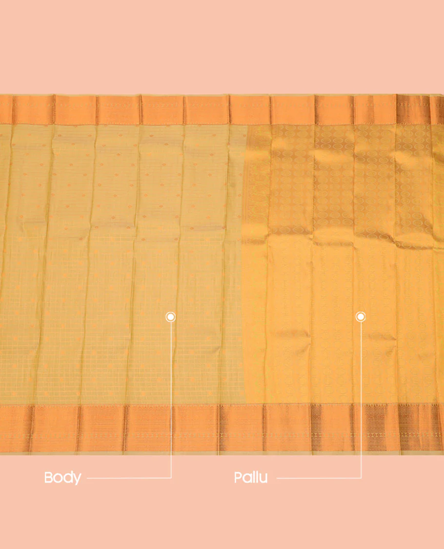 Green Budget Silk Saree, Sparsely Woven with Zari Buttas and Checks All Over Its Body, Highlighted by a Traditional Zari Design Border, Sparsely Woven Pallu, and Paired with a Matching Blouse - Image 3