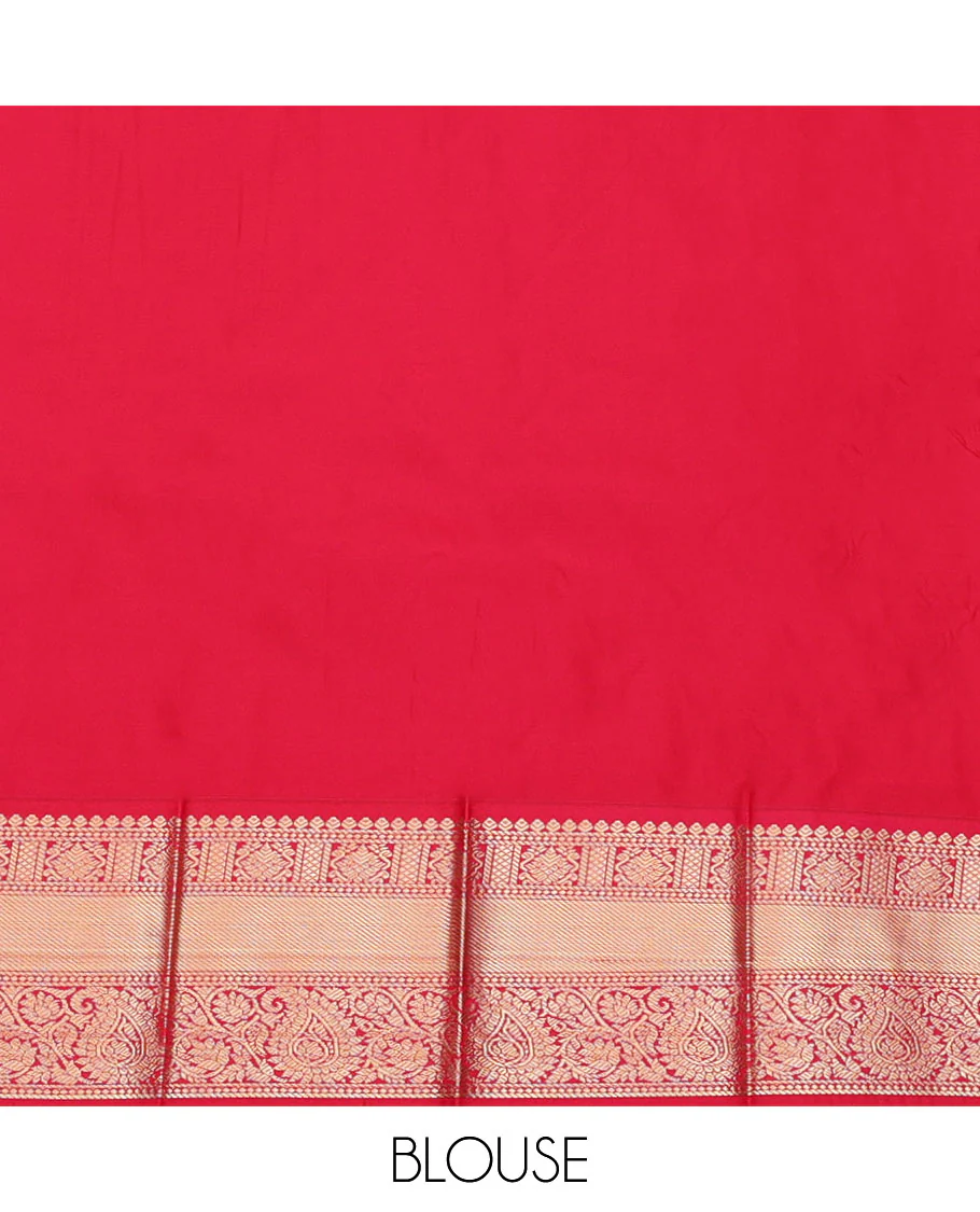 Green Budget Silk Saree, Spotlighted with Zari Butta Enclosed Checks, Complemented by a Contrast Traditional Design Border, Intricate Pallu, and a Contrast Blouse - Image 4