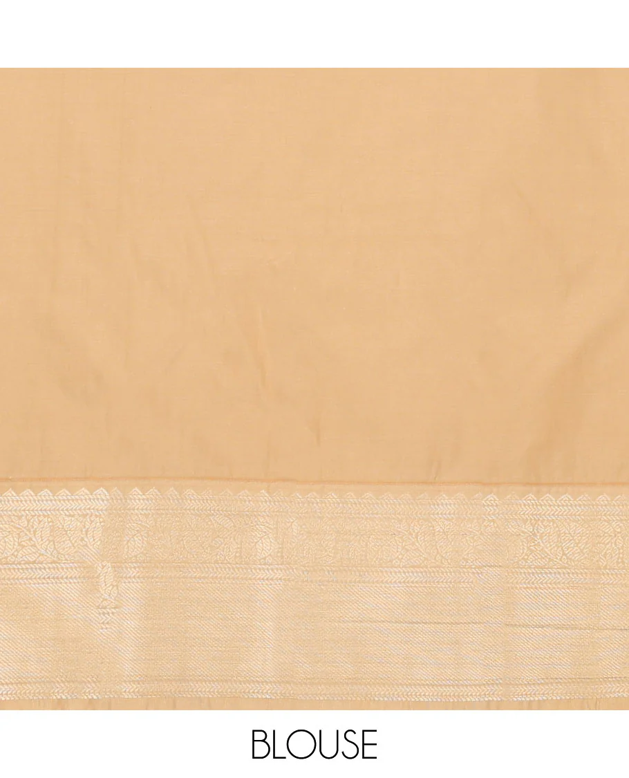 Green Budget Silk Saree, Spotlighted with Zari Buttas and Zari Stripes All Over Its Body, Complemented by a Contrast Traditional Zari Design Woven Border, Geometric Patterned Pallu, and Paired with a Contrast Blouse - Image 4