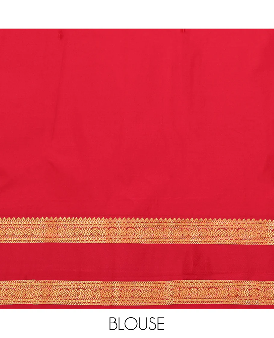 Green Budget Silk Saree, Styled with Zari Stripes and Peacock Buttas on Its Body, Complemented by a Contrast Traditional Zari Design Rettai Pettu Border, Grand Jaal Pallu, and Paired with a Contrast Blouse - Image 4