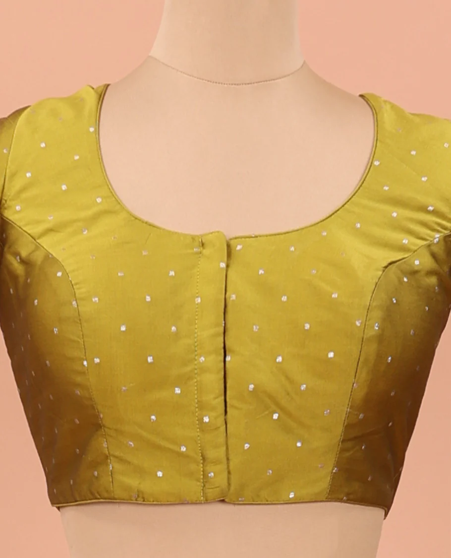 Green buttas front-back round neck elbow sleeve readymade blouse - Image 3