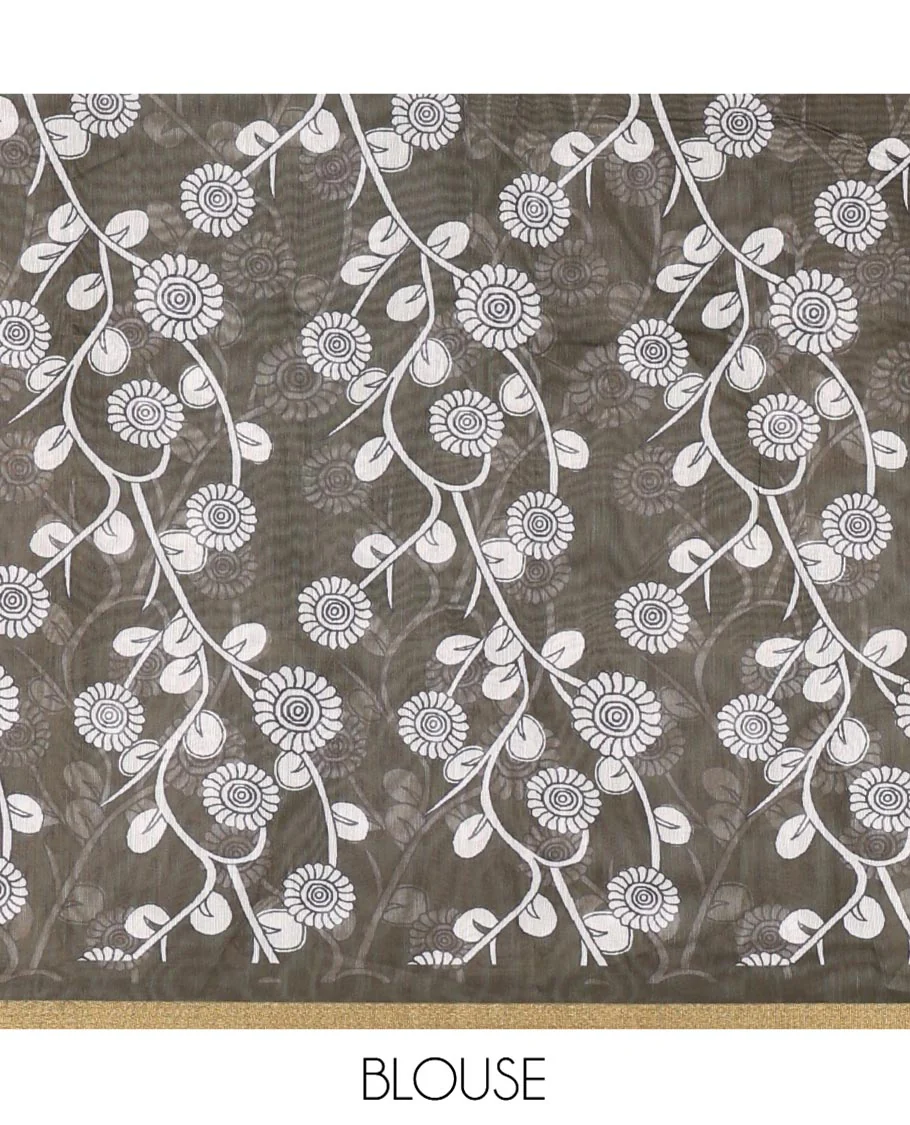 Green Chanderi Cotton Saree, Highlighted with Kalamkari-Style Ancient Human Figurines Printed on Its Body, Subtle Zari Piping Border, Pallu Depicting Kalamkari Peacocks, and Paired with a Matching Blouse - Image 4