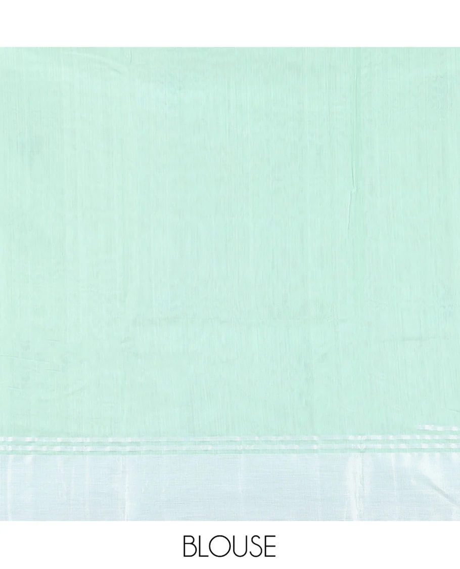 Green Chanderi Cotton Saree, Subtly Decked up with Floral Buttas All Over Its Body, Highlighted by a Bavanji Border, Pallu Steeped with Zari Stripes, and Paired with a Matching Blouse - Image 5
