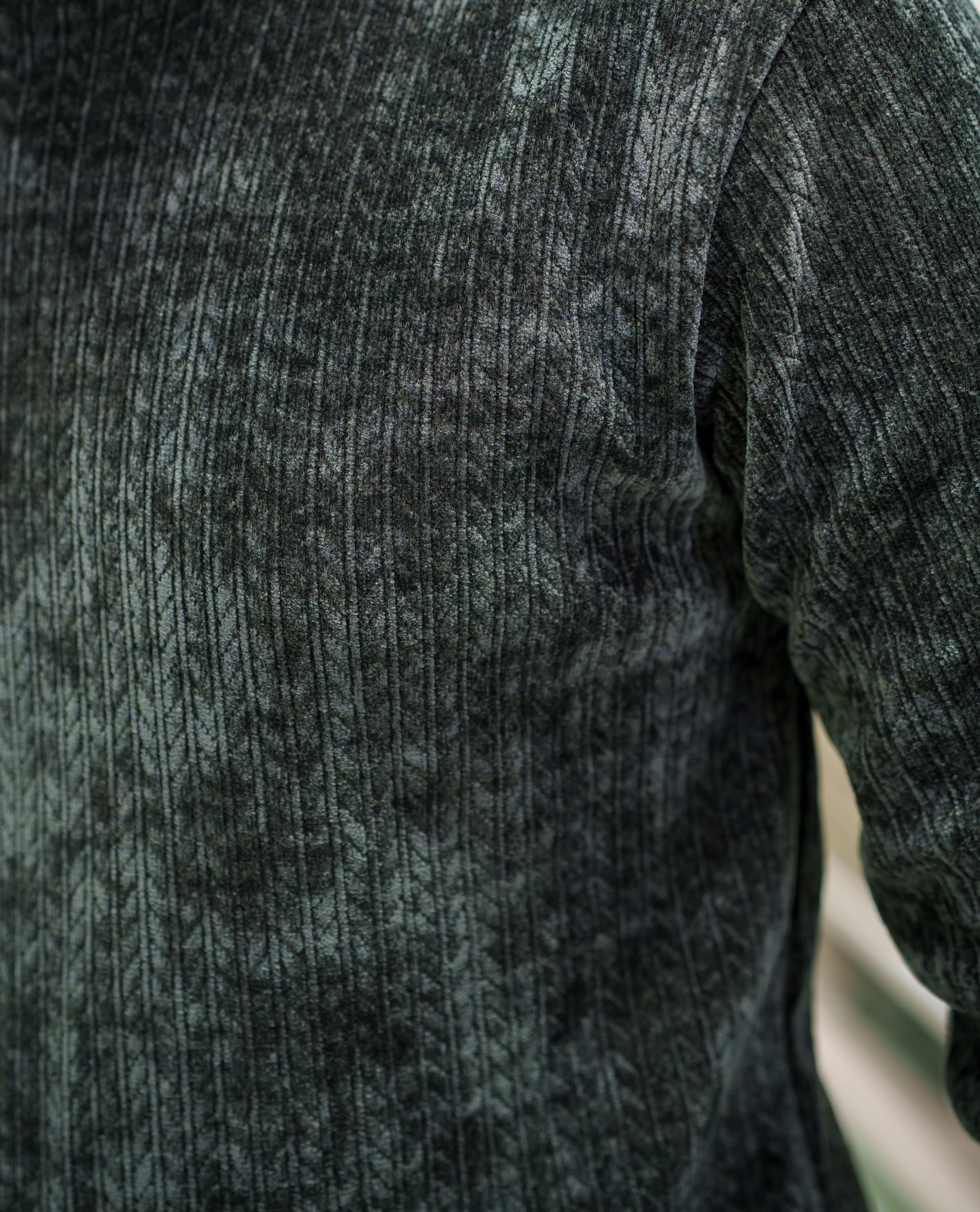 Green Corduroy T-Shirt, Comes with Geometric Textures, a Crew-Neck, Full Sleeves, Slim Fit, and Regular Length - Image 5