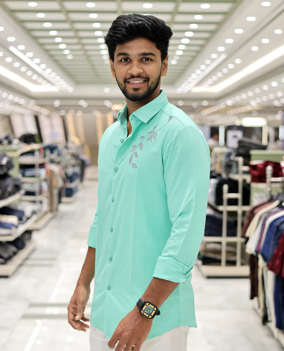 Green Cotton-Blended Party Wear Shirt, Comes with Floral Print, Full Sleeves, a Spread Collar, a Slim Fit, and Regular Length - Image 2