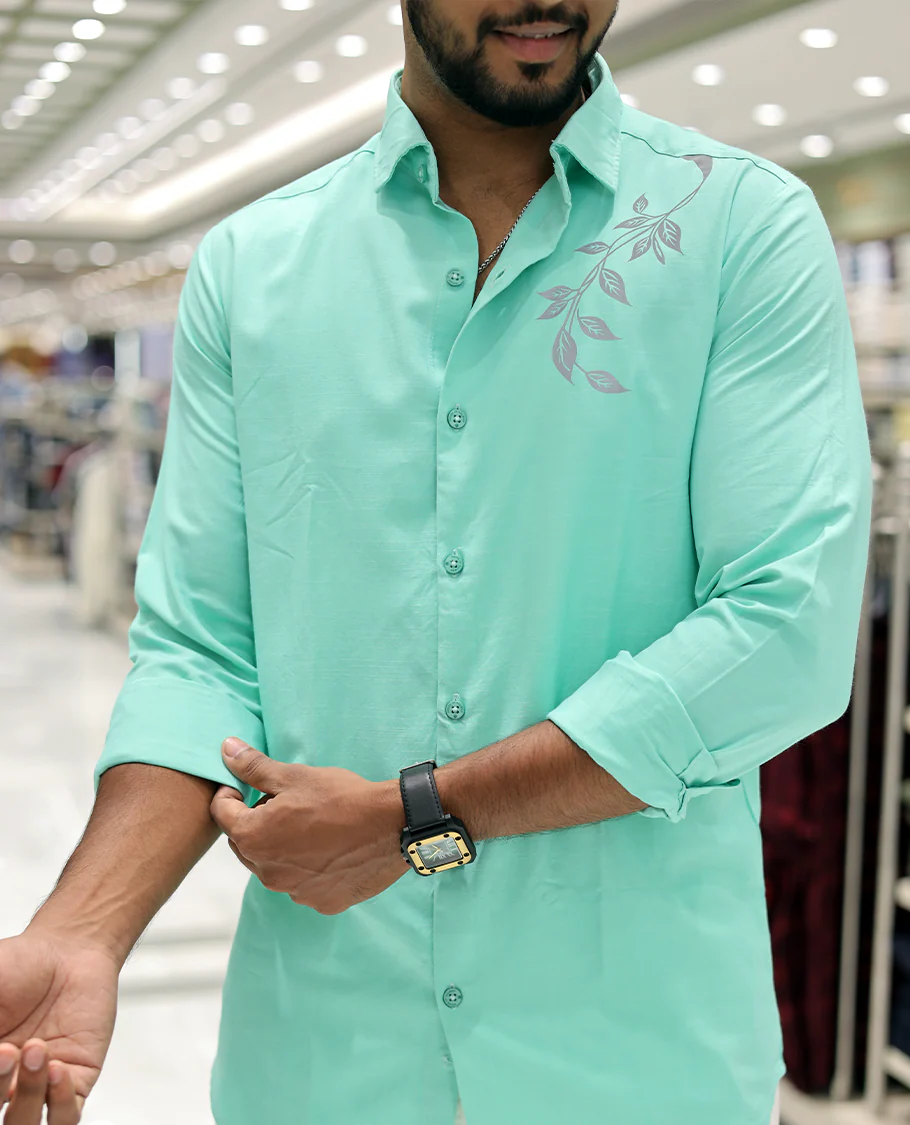 Green Cotton-Blended Party Wear Shirt, Comes with Floral Print, Full Sleeves, a Spread Collar, a Slim Fit, and Regular Length - Image 5