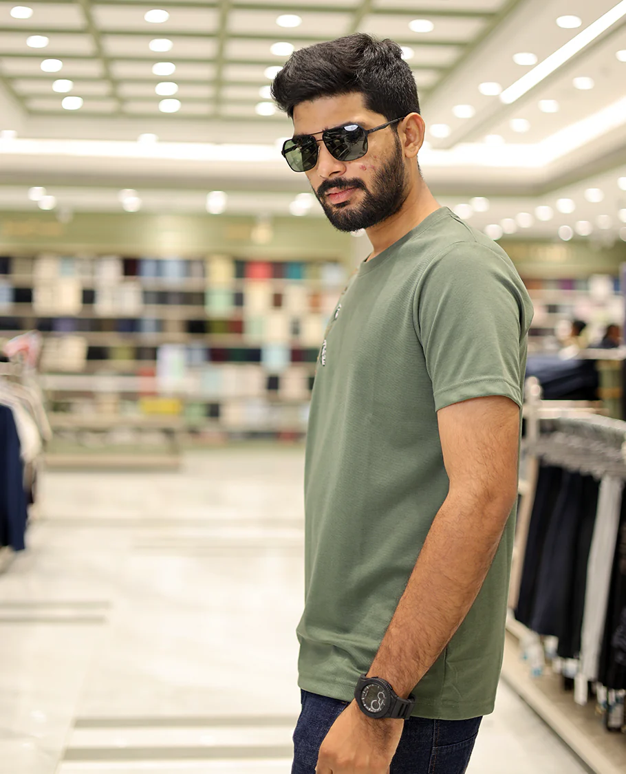 Green Cotton-Blended T-Shirt Comes with Floral-Theme Embroidered Motifs, Half-Sleeves, a Crew Neck, a Slim Fit, and Regular Length - Image 3