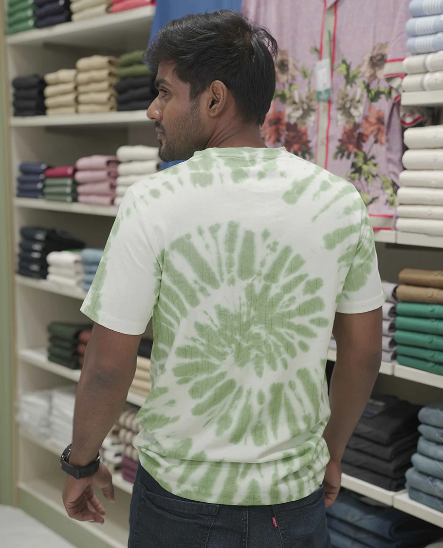 Green Cotton-Blended T-Shirt, Subtly Designed with Tie-Dye Style Shibori Print, Comes with a Crew-Neck, Half-Sleeves, Slim Fit, and Regular Length - Image 4