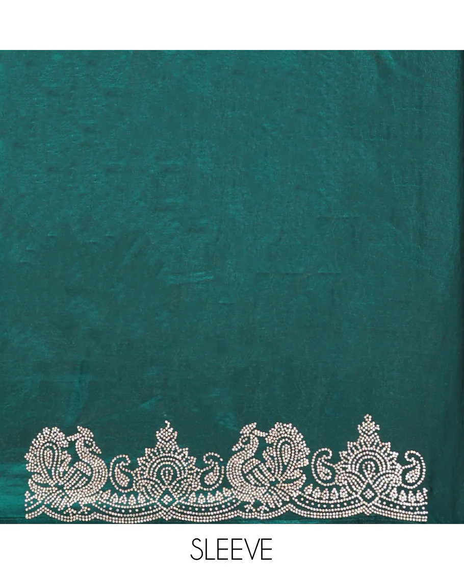 Green Designer Saree, Entralled with Stone Struck All Over Its Body, Highlighted by Peacock Stone Work Border, and Paired with a Matching Blouse - Image 5