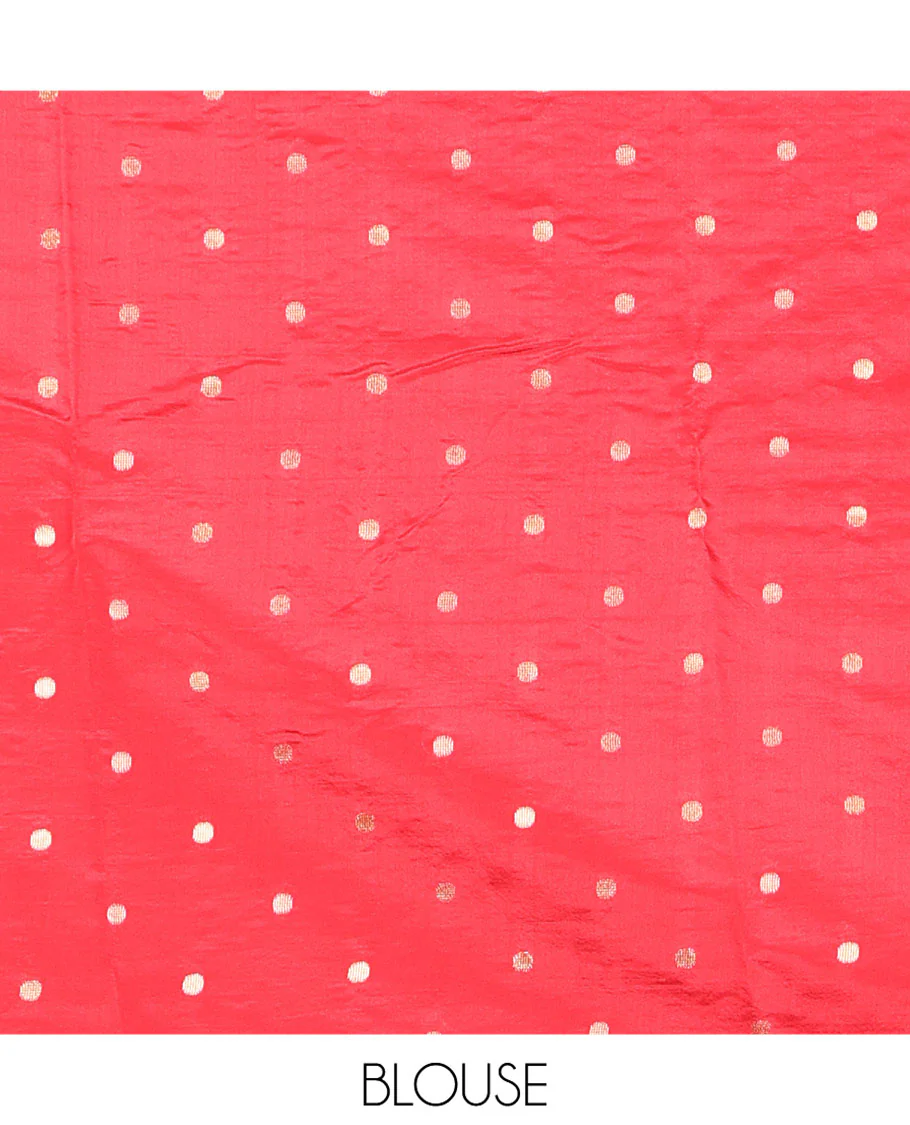 Green Dupion Silk Saree, Decorated with Zari Butta Enclosed Checks, Complemented by a Contrast Border, Zari Striped Pallu, and a Contrast Blouse - Image 5