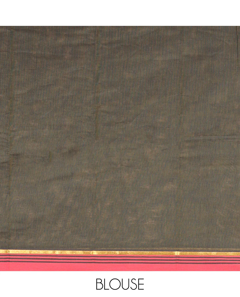 Green Kanchi Cotton Saree, Delicately Woven with Stripes and Buttas All Over Its Body, Complemented by Contrast Border, Jaal Pallu and Paired with a Matching Blouse - Image 3