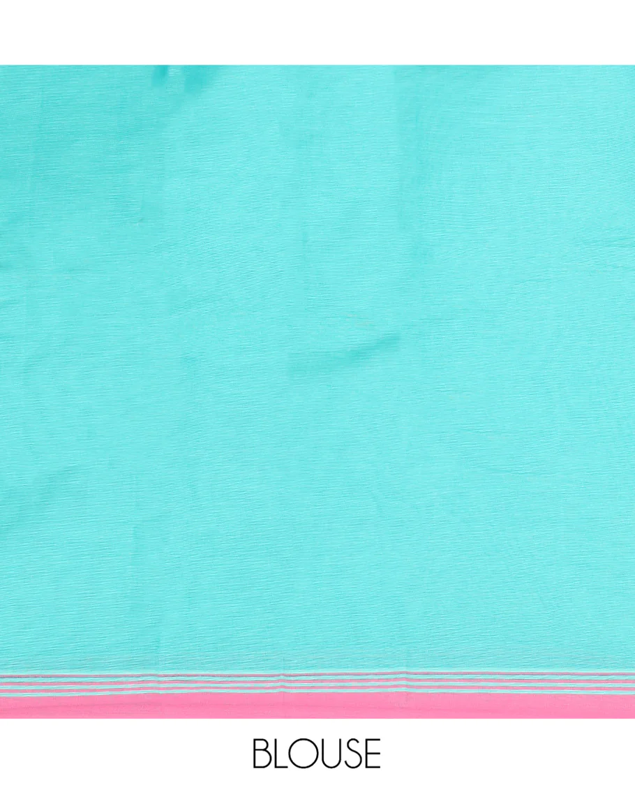 Green Kanchi Cotton Saree, Features Buttas All Over Its Body, Complemented by a Contrast Border, Pallu of Intricate Designs, and Paired with a Matching Blouse - Image 3