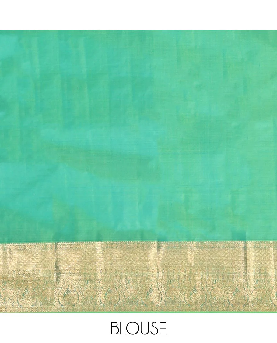 Green Kanchipuram Wedding Silk Saree, Elegantly Highlighted with Meenakari Jacquard on Its Body, Highlighted by a Zari Border of Jaal, and Arumbu Manga Designs, Grand Jaal Pallu, and Paired with a Matching Blouse - Image 6