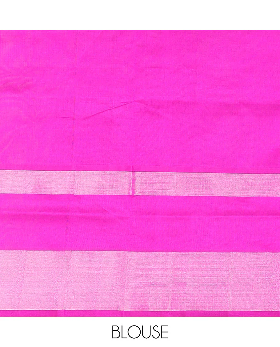 Green Kuppadam Cotton Saree, Detailed with Meena Buttas All Over Its Body, Complemented by a Contrast Border, Contrast Pallu of Ogee Patterns, and Paired with a Contrast Blouse - Image 4